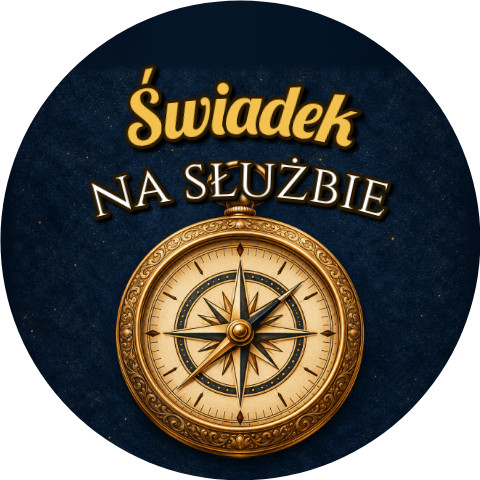 Wzór: Przypinka Świadek na Służbie Kompas – grafika z napisem Świadek na służbie