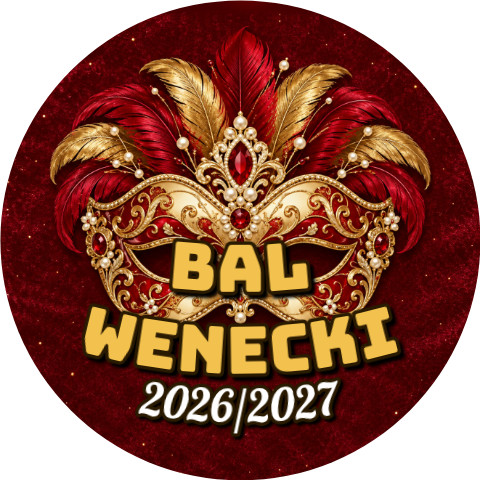 Wzór: Przypinka Sylwester Bal Wenecki – napis Bal Wenecki i pole rok na sylwestrowej grafice