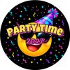Wzór: Przypinka Sylwester Imprezowa Emotka – napis Party Time i pole rok na sylwestrowej grafice