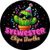 Wzór: Przypinka Sylwester Kaktus w Okularach – napis Sylwester i pole ekipa na sylwestrowej grafice