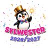 Wzór: Przypinka Sylwester Pingwin w Cylindrze – napis Sylwester i pole rok na sylwestrowej grafice
