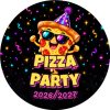 Wzór: Przypinka Sylwester Pizza Party – napis Pizza Party i pole rok na sylwestrowej grafice