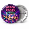 Przypinka Sylwester w Stylu Disco: przypinka na Sylwestra z napisem Disco Party oraz polem rok (np. 2026/2027) – przód i aluminiowy tył z agrafką