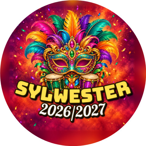 Wzór: Przypinka Sylwester w Stylu Rio – napis Sylwester i pole rok na sylwestrowej grafice