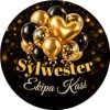 Wzór: Przypinka Sylwester Złote Balony z Ekipą – napis Sylwester i pole ekipa na sylwestrowej grafice