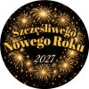 Wzór: Przypinka Sylwester Złote Fajerwerki – napis Szczęśliwego Nowego Roku i pole rok na sylwestrowej grafice