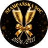 Wzór: Przypinka Szampańska Noc Emblemat – napis SZAMPAŃSKA NOC i pole rok na sylwestrowej grafice