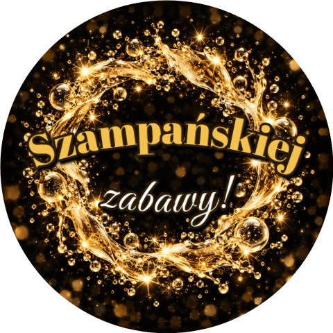 Wzór: Przypinka Szampańskiej Zabawy – sylwestrowa grafika z napisem Szampańskiej zabawy!