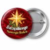 Przypinka Szczęśliwego Nowego Roku Gwiazda: przypinka na Orszak Trzech Króli z napisem Szczęśliwego Nowego Roku – przód i aluminiowy tył z agrafką