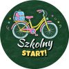 Wzór: Przypinka Szkolny Start Kredowy Rower – grafika z napisem Szkolny start!