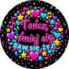 Wzór: Przypinka Tańcz Śmiej się Baw się – sylwestrowa grafika z napisem Tańcz, śmiej się baw się, żyj!