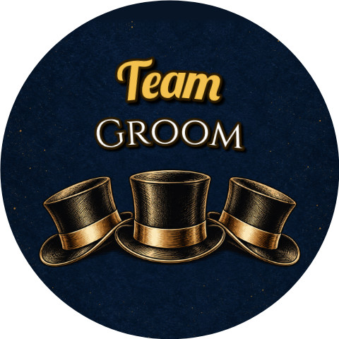Wzór: Przypinka Team Groom Trzy Cylindry – grafika z napisem Team Groom