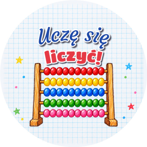 Wzór: Przypinka Uczę Się Liczyć Kredkowe Liczydło – grafika z napisem Uczę się liczyć!