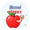 Wzór: Przypinka Uczeń Klasy 1 Kredkowe Jabłko – grafika z napisem Uczeń klasy 1