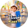Wzór: Przypinka Uczeń Klasy 1 Mały Rycerz – grafika z napisem Uczeń klasy 1