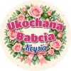 Wzór: Przypinka Ukochana Babcia w Wianku – napis Ukochana Babcia i pole imię na pastelowej grafice
