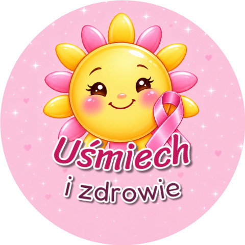 Wzór: Przypinka Uśmiech i Zdrowie – grafika z napisem Uśmiech i zdrowie