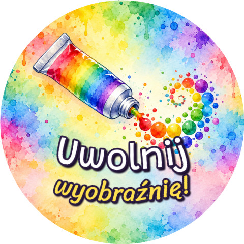 Wzór: Przypinka Uwolnij Wyobraźnię – grafika z napisem Uwolnij wyobraźnię!