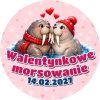 Wzór: Przypinka Walentynkowe Morsowanie z Datą – napis Walentynkowe morsowanie i pole data na zimowej grafice