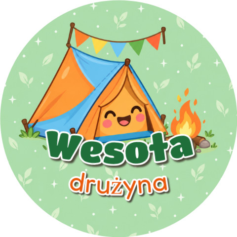 Wzór: Przypinka Wesoła Drużyna – grafika z napisem Wesoła drużyna