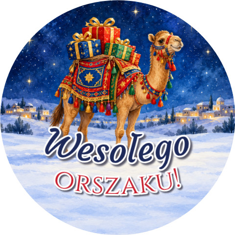 Wzór: Przypinka Wesołego Orszaku – grafika z napisem Wesołego orszaku!