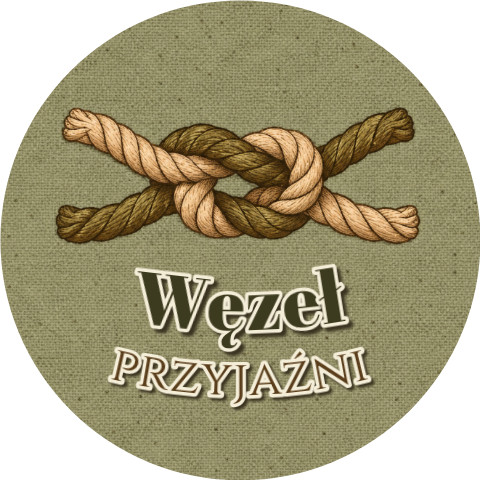 Wzór: Przypinka Węzeł Przyjaźni – grafika z napisem Węzeł przyjaźni