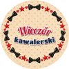 Wzór: Przypinka Wieczór Kawalerski Wieniec Muszek i Gwiazd – grafika z napisem Wieczór kawalerski