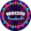 Wzór: Przypinka Wieczór Kawalerski Wieniec Neonowych Żarówek – grafika z napisem Wieczór kawalerski