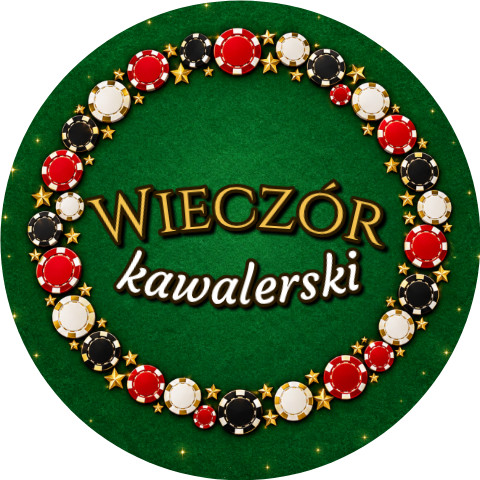 Wzór: Przypinka Wieczór Kawalerski Wieniec Żetonów – grafika z napisem Wieczór kawalerski