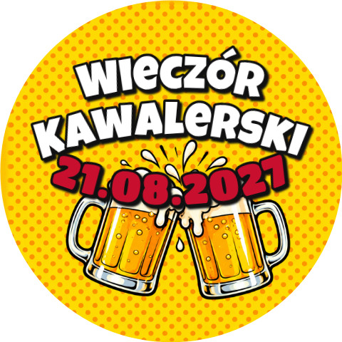 Wzór: Przypinka Wieczór Kawalerski z Datą Dwa Kufle – napis Wieczór Kawalerski i pole data