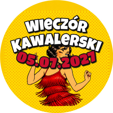 Wzór: Przypinka Wieczór Kawalerski z Datą Komiksowa Tancerka – napis Wieczór Kawalerski i pole data