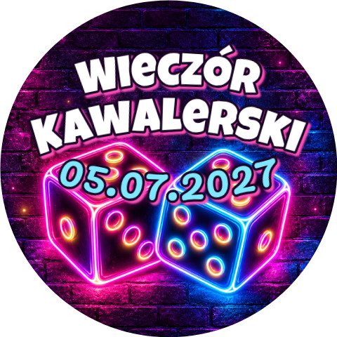 Wzór: Przypinka Wieczór Kawalerski z Datą Neonowe Kości – napis Wieczór Kawalerski i pole data