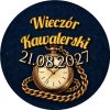 Wzór: Przypinka Wieczór Kawalerski z Datą Zegarek Kieszonkowy – napis Wieczór Kawalerski i pole data