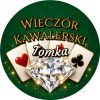 Wzór: Przypinka Wieczór Kawalerski z Imieniem Pana Młodego Diament na Kartach – napis Wieczór Kawalerski i pole imię pana młodego