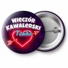 Przypinka Wieczór Kawalerski z Imieniem Pana Młodego Neonowe Serce: przypinka na wieczór kawalerski z napisem Wieczór Kawalerski oraz polem imię pana młodego (np. Tomka) – przód i aluminiowy tył z agrafką