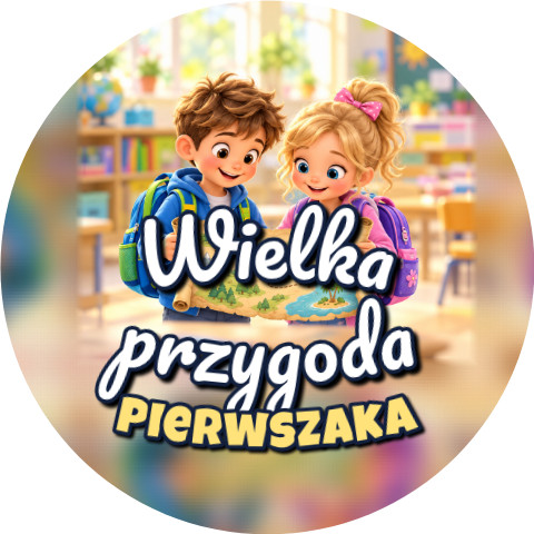 Wzór: Przypinka Wielka Przygoda Pierwszaka Mapa Skarbów – grafika z napisem Wielka przygoda pierwszaka
