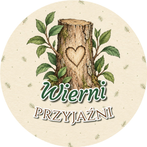 Wzór: Przypinka Wierni Przyjaźni – grafika z napisem Wierni przyjaźni