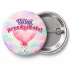 Przypinka Witaj Przedszkole Balonik Serduszko: przypinka na pasowanie na przedszkolaka z napisem Witaj, przedszkole! – przód i aluminiowy tył z agrafką