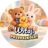 Wzór: Przypinka Witaj Przedszkole Pluszowi Przyjaciele – grafika z napisem Witaj, przedszkole!