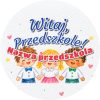 Wzór: Przypinka Witaj Przedszkole z Nazwą Przedszkola Kredkowe Dzieci – napis Witaj, Przedszkole! i pole nazwa przedszkola