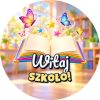 Wzór: Przypinka Witaj Szkoło Elementarz – grafika z napisem Witaj szkoło!