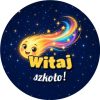 Wzór: Przypinka Witaj Szkoło Kometa – grafika z napisem Witaj szkoło!