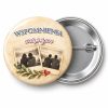 Przypinka Wspomnienia Wciąż Żywe: przypinka na spotkanie klasowe z napisem Wspomnienia wciąż żywe – przód i aluminiowy tył z agrafką