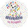 Wzór: Przypinka Wszędzie Są Kropki – grafika z napisem Wszędzie są kropki!