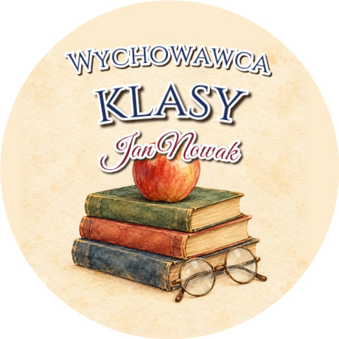 Wzór: Przypinka Wychowawca Klasy – napis Wychowawca klasy i pole imię i nazwisko na eleganckiej grafice