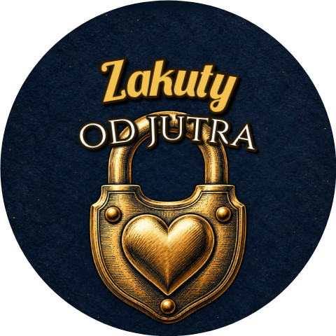 Wzór: Przypinka Zakuty od Jutra Kłódka z Sercem – grafika z napisem Zakuty od jutra