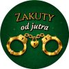 Wzór: Przypinka Zakuty od Jutra Złote Kajdanki z Sercem – grafika z napisem Zakuty od jutra