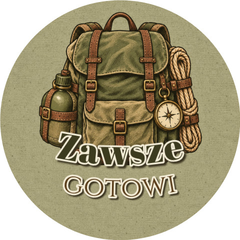 Wzór: Przypinka Zawsze Gotowi – grafika z napisem Zawsze gotowi