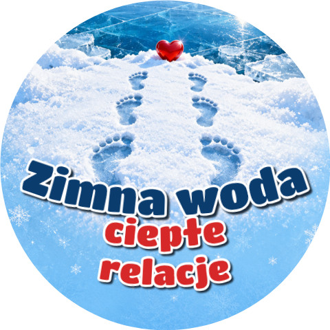 Wzór: Przypinka Zimna Woda Ciepłe Relacje – zimowa grafika z napisem Zimna woda ciepłe relacje