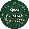 Wzór: Przypinka Zjazd po Latach Kredowe Samoloty – napis Zjazd po latach i pole rocznik na eleganckiej grafice
